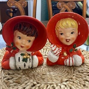 VINTAGE 1956 Relpo Christmas Girl Planter Set 308A & 308B